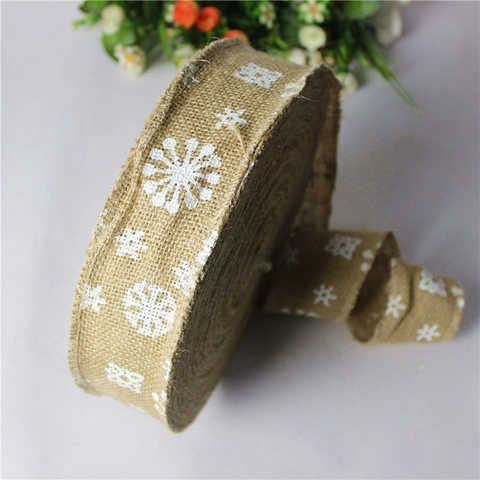 6cm Christmas Snowflake Jute Burlap Ribbon For Christmas Tree Decoration Rustic Gift Wrapping Festive Linen Decorative Ribbon
