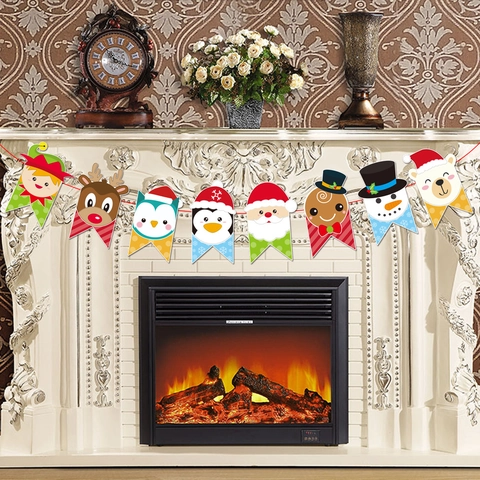Vrolijk Kerstfeest Banner Papier Kerstman Rendier Hangende Slinger Voor Kerstfeest Huis Wanddecoratie Binnen