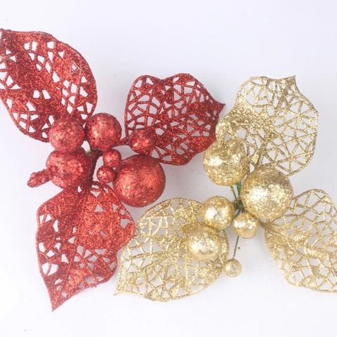 Decorazioni Natalizie Foglie Traforate Glitterate Fiori Artificiali Bacche Per Ghirlande Albero Di Natale DIY