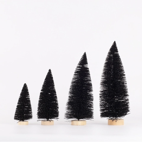 Árbol de Navidad en Miniatura de Agujas de Pino Negro Con Base de Madera Natural Pequeño Adorno de Escritorio Para Navidad Hogar Oficina Decoración