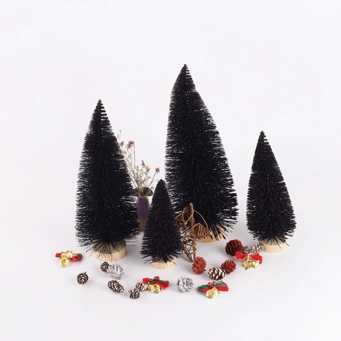 Mini Árbol de Navidad Negro Decoración de Mesa Minimalista Gótico Árbol de Sisal Base de Madera Adorno para Fiesta