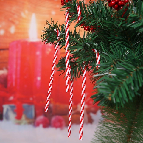 Christmas Candy Cane Pendants Red White Striped Plastic Christmas Tree Hanging Decoration For Party Home Festival Decor