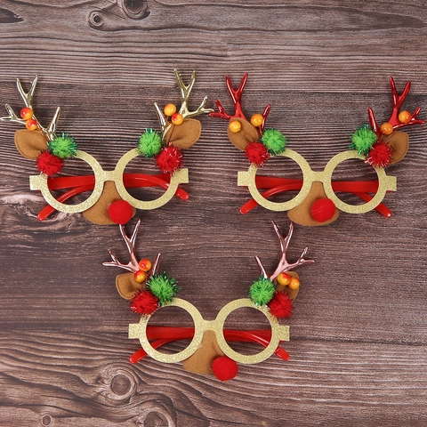 Montatura per Occhiali a Forma di Corna di Natale Glitterata Con Orecchie di Renna e Pompon Decorazione per Feste di Natale Oggetti di Scena per Foto
