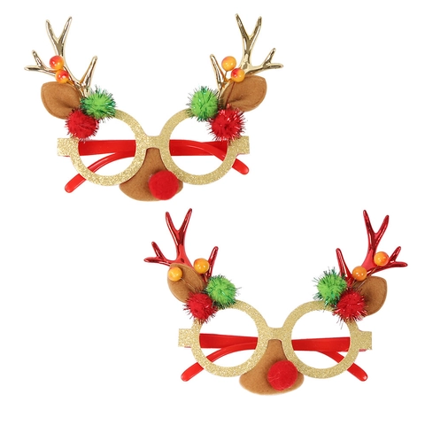 Montatura per Occhiali a Forma di Corna di Natale Glitterata Con Orecchie di Renna e Pompon Decorazione per Feste di Natale Oggetti di Scena per Foto