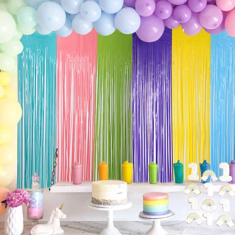 Tenda a Frange in Lamina Pastello Colorata Macaron Sfondo Streamers Per Bambini Compleanno Baby Shower Festa Decorazione Sfondo