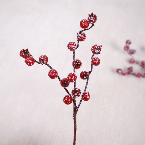 Tiges de Baies Rouges Artificielles Avec Branches de Baies en Mousse de Neige Blanche Pour Décorations D'Arbre de Noël Fête