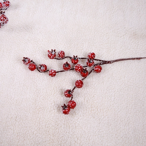 Tiges de Baies Rouges Artificielles Avec Branches de Baies en Mousse de Neige Blanche Pour Décorations D'Arbre de Noël Fête