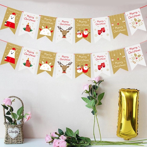 Striscione di Carta di Buon Natale Ghirlanda di Bandierine Babbo Natale Renna Pupazzo di Neve Decorazione Sospesa Festa