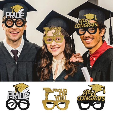 Graduation Party Glasses Doctoral Hat Photo Booth Props Congrats Grad Glitter Decoration For Graduation Ceremony Party Favors