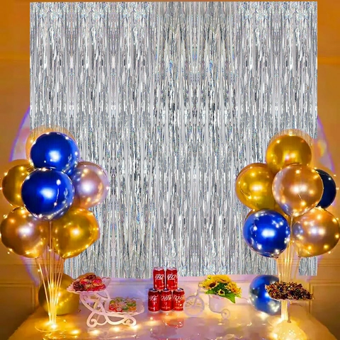 Tenda di Lamina PET Olografica Sfondo a Frange per Compleanno Festa Matrimonio Decorazione del Palco Multicolore Scintillante