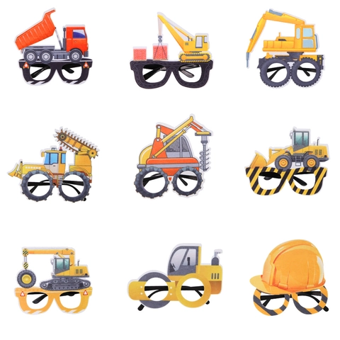 Occhiali da Festa a Tema Veicoli da Cantiere per Bambini Escavatore Bulldozer Compleanno Divertenti Foto Oggetti Scena