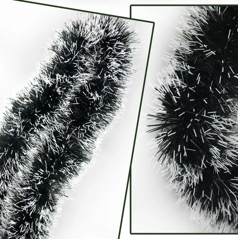 Christmas Dark Green Tinsel Garland With White Frosted Edges For Party Celebration Holiday Home Decor Decoration