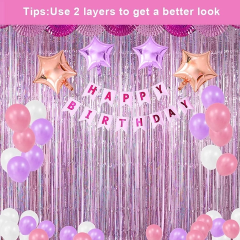 Laser Fringe Curtain Holographic Tinsel Backdrop For Birthday Party Wedding Decoration PET Foil Streamer Door Wall Decor
