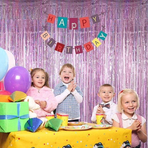 Laser Fringe Curtain Holographic Tinsel Backdrop For Birthday Party Wedding Decoration PET Foil Streamer Door Wall Decor