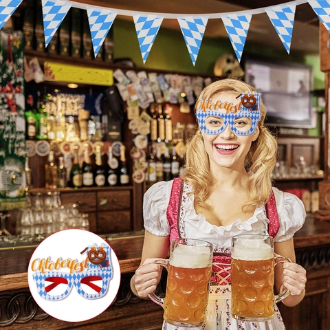 Oktoberfest Party Brillen Bayerische Blau Weiße Rauten Bierkrug Brezel Foto Requisiten Kostüm Zubehör Für Festival Karneval
