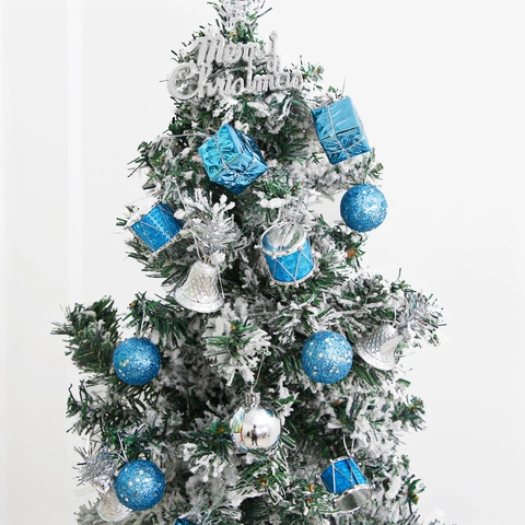 Set Decorazioni Albero di Natale Oro Blu Argento Rosso Palline Campanelle Scatole Regalo Ciondoli per Festa Casa