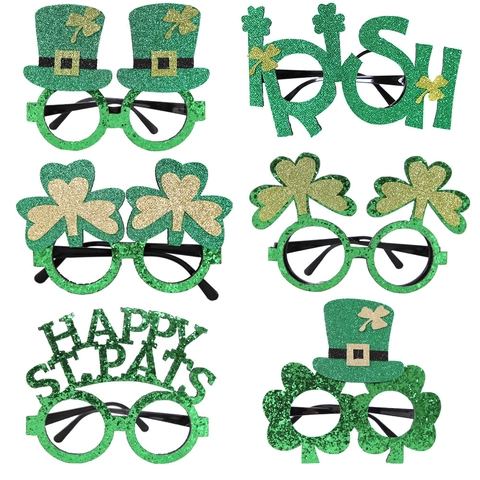 St. Patrick's Day Glitzer Kleeblatt Brille Irisches Grünes Zylinder Kostüm Brillengestell Für Party Foto Requisite Deko