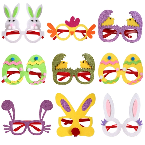 Occhiali Decorativi per Festa di Pasqua per Bambini Cartone Animato Coniglio Pulcino Uovo Glitter Montatura Occhiali Oggetti di Scena per Foto