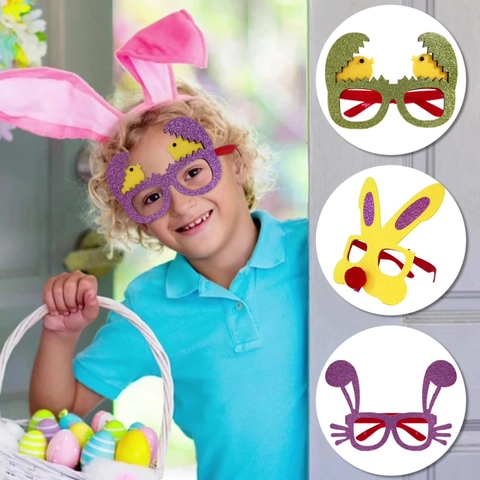 Occhiali Decorativi per Festa di Pasqua per Bambini Cartone Animato Coniglio Pulcino Uovo Glitter Montatura Occhiali Oggetti di Scena per Foto