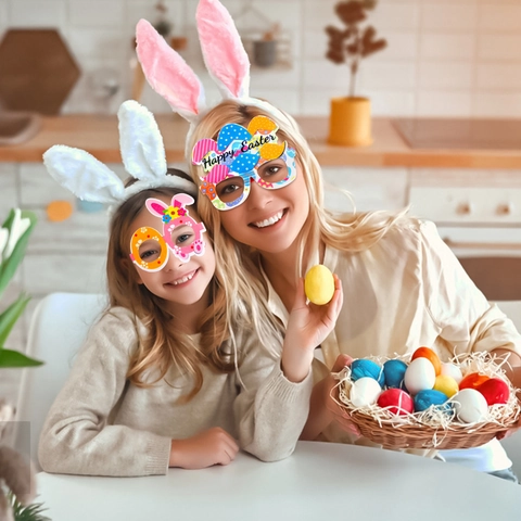 Occhiali Decorativi di Pasqua Cartone Animato Coniglio Uovo Pulcino Feltro Plastica Montatura Bambini Festa Decorazione