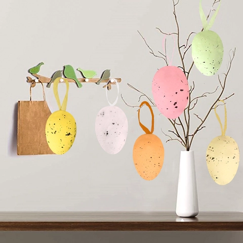 Speckled Foam Easter Egg Hanging Decorations With Colorful Ribbons For Holiday Party Home Decor Spring Festival Favors Ornament