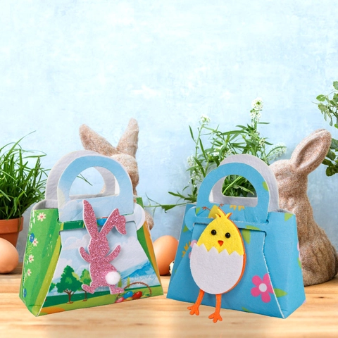 Easter Felt Gift Handbag Cartoon Rabbit Chick Candy Bags For Festival Party Kids 3D Applique Festive Present Storage Bag