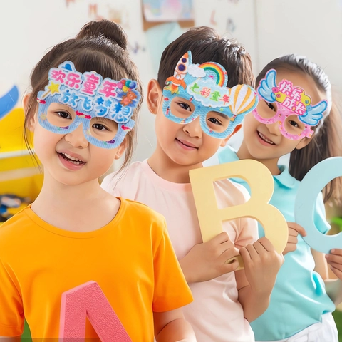 Cartoon Felt Children's Day Party Glasses Frame Colorful Rainbow Rocket Decorative Eyewear For School Events Kids Party Favors