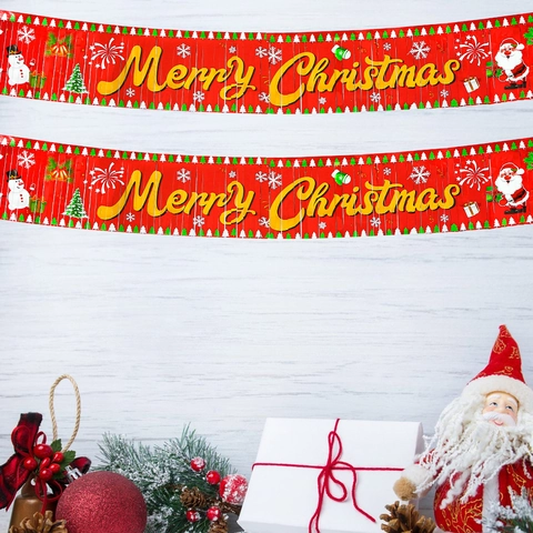 Merry Christmas Striscione in Foglio Rosso Frangia Tenda Lamina Natale Decorazione Festa Sfondo Parete Sospesa