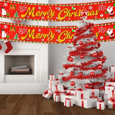 Merry Christmas Striscione in Foglio Rosso Frangia Tenda Lamina Natale Decorazione Festa Sfondo Parete Sospesa