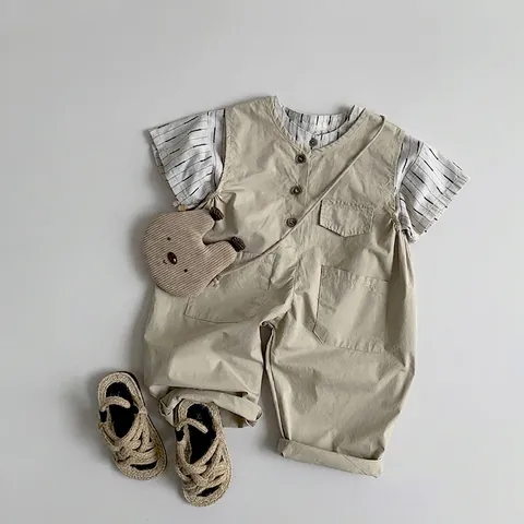 Japanese Style Kids Short Sleeve Cotton Striped Shirt Korean Loose Round Neck Tops For Boys Girls Summer Clothing