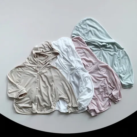 Kids Lyocell Zonbescherming Vest Lichtgewicht Hooded Zonnebrand Jas Dun Ademend Knoopjasje Voor Jongens Meisjes