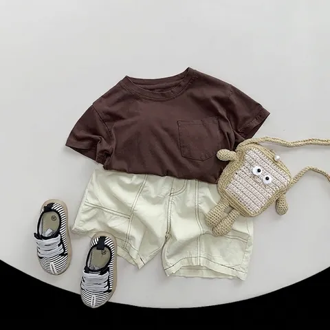 Kids Cotton Casual Shorts Contrast Stitching Elastic Waist Summer Loose Shorts For Boys Girls 80-130