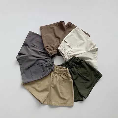Children Cotton Casual Shorts Elastic Waist Solid Color Morandi Summer Bottoms For Boys Girls Kids Everyday Wear