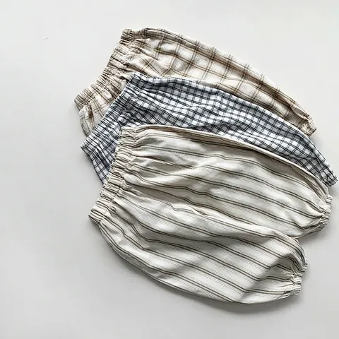 Pantaloni Antizanzare a Quadri e Righe per Bambini Estivi in Cotone Sottile Traspirante Stile Lanterna per Ragazzi e Ragazze