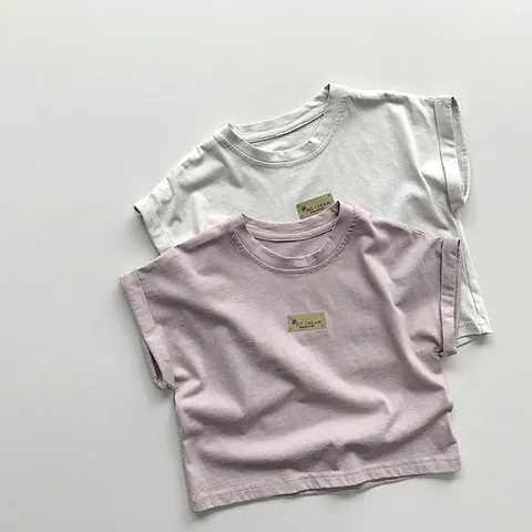 Korean Style Kids Cotton T-Shirt Summer Short Sleeve Tee With Ice Cream Patch For Boys And Girls Casual Loose Daily Tops
