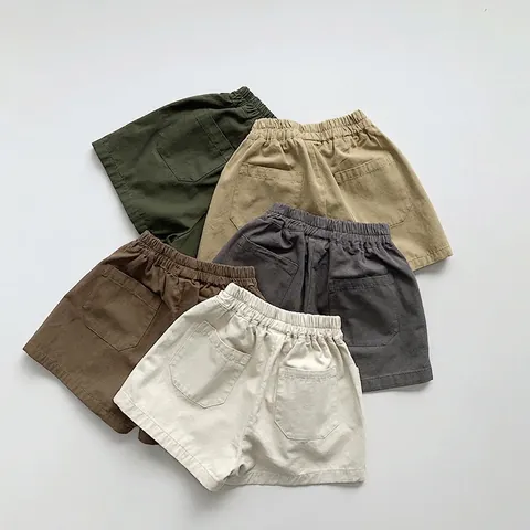 Children Cotton Casual Shorts Elastic Waist Solid Color Morandi Summer Bottoms For Boys Girls Kids Everyday Wear