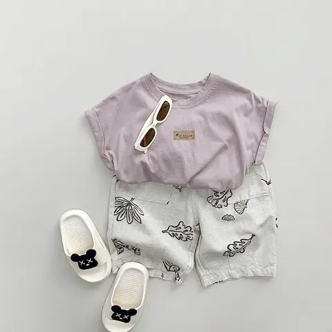 Pantaloni Capri in Cotone e Lino per Bambini Estivi Stampa Botanica Naturale Pantaloni Casual Larghi con Vita Elastica per Ragazzi e Ragazze