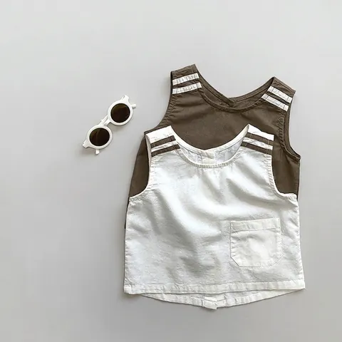 Kinder Baumwolle Ärmellose Weste Top Sommer Atmungsaktiv Einfarbig Rundhals Weste Für Jungen Mädchen Retro Casual Oberbekleidung