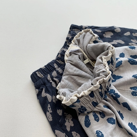 Short Décontracté à Pois d'été pour Enfants Unisexe en Coton Slub Respirant Taille Élastique pour Garçons et Filles
