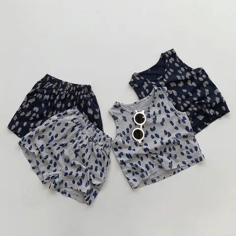 Gilet in Cotone a Pois per Bambini Senza Maniche in Cotone Slub Girocollo Top per Ragazzi Ragazze Stile Coreano Canotta Estiva