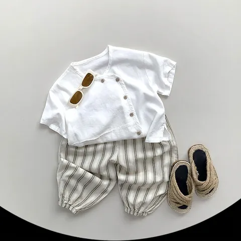 Pantaloni Antizanzare a Quadri e Righe per Bambini Estivi in Cotone Sottile Traspirante Stile Lanterna per Ragazzi e Ragazze
