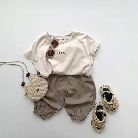 Korean Style Kids Cotton Short Sleeve T-Shirt Minimalist Letter Hope Print Round Neck Summer Casual Top For Boys Girls
