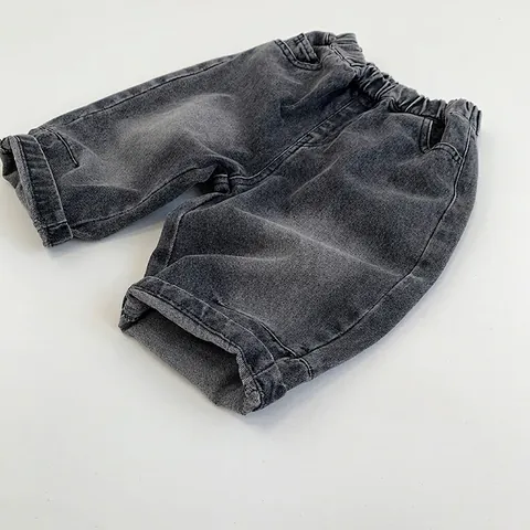 Kids Korean Style Washed Denim Jeans Elastic Waist Retro Casual Trousers For Boys Girls Comfortable Cotton Denim Pants