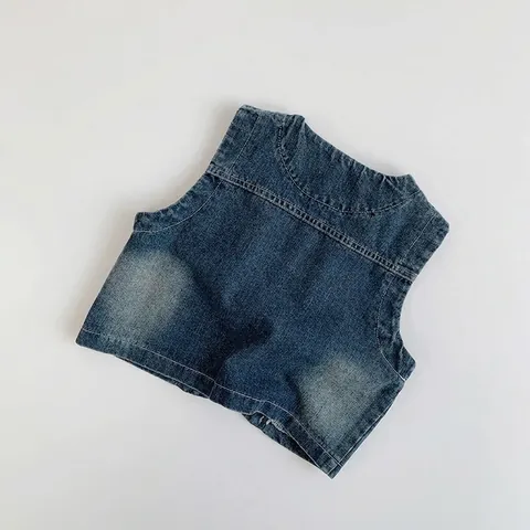 Kinder Vintage Denim Weste Koreanischer Stil Gewaschen Blau Ärmellose Jacke Für Jungen Mädchen Herbst Frühling Lässig Baumwolle