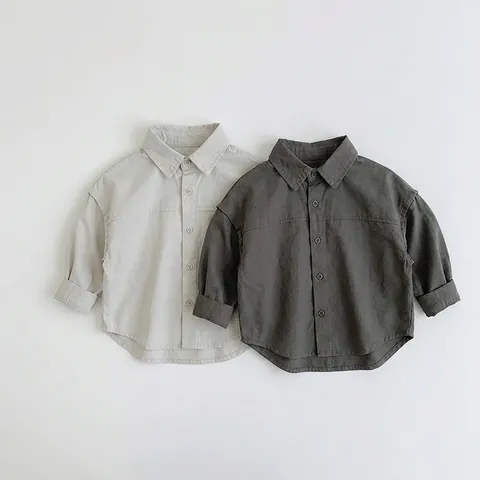 Toddler Boys Girls Cotton Cargo Shirt Jacket Long Sleeve Turn-Down Collar Double Pocket Casual Loose Fit Outerwear Top
