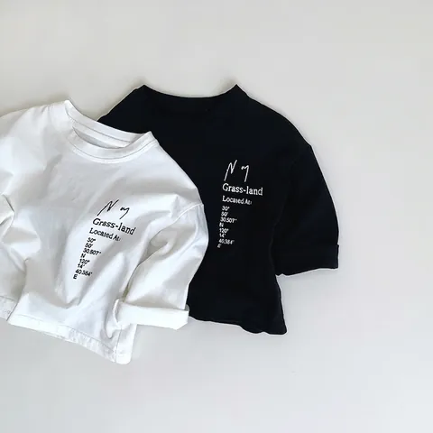 Maglietta per Bambini a Maniche Lunghe in Cotone Stampa Lettere Girocollo Top Casual Pullover Ragazzi Ragazze Moda Autunno