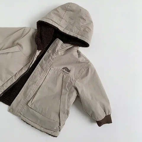 Giacca Invernale Imbottita in Cotone Poliestere per Bambini Calda Fodera in Lana di Agnello Cappotto Outdoor Reversibile Ispessito