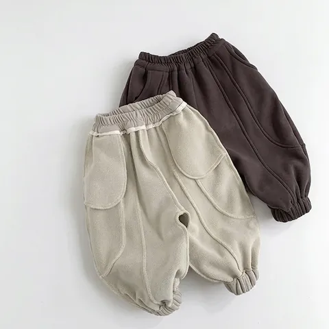 Kids Fleece Lined Sweatpants Korean Style Casual Warm Joggers For Boys Girls Autumn Winter Solid Color Harem Pants