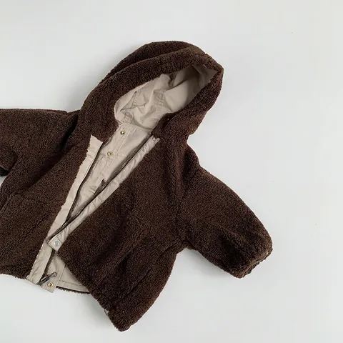 Giacca Invernale Imbottita in Cotone Poliestere per Bambini Calda Fodera in Lana di Agnello Cappotto Outdoor Reversibile Ispessito