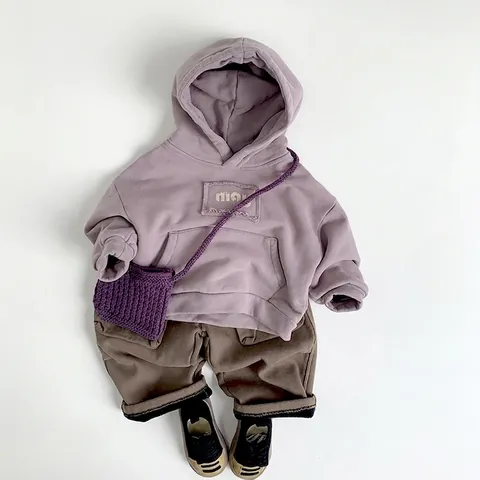 Παιδικό Φούτερ με Κουκούλα και Fleece Επένδυση Μαλακό Βαμβακερό Πουλόβερ Casual με Γράμματα για Αγόρια και Κορίτσια Ζεστή Χειμερινή Μπλούζα